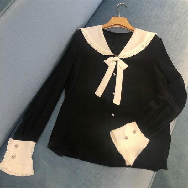 women's blouses & shirts miu 2021 autumn winter college style fine pleated stitched black long sleeve shirt loose lapel women, White
women's blouses & shirts miu 2021 autumn winter college style fine pleated stitched black long sleeve shirt loose lapel women, White