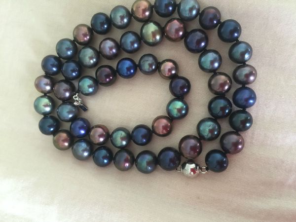 Fine Pearls Jewelry stunning9-10mm tahitian multicolor black green red pearl necklace 19inch, Silver 
Fine Pearls Jewelry stunning9-10mm tahitian multicolor black green red pearl necklace 19inch, Silver
