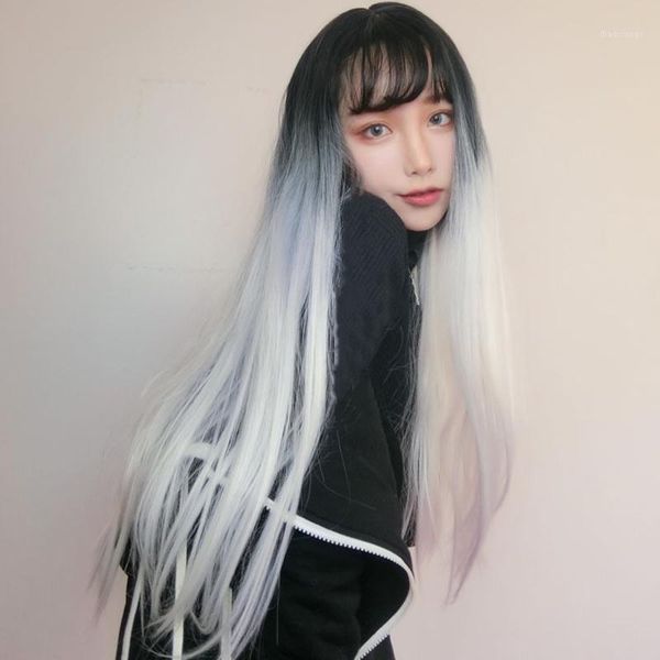 70cm synthetic straight ombre wig for women black white heat resistant high temperature fiber long sx2091
70cm synthetic straight ombre wig for women black white heat resistant high temperature fiber long sx2091