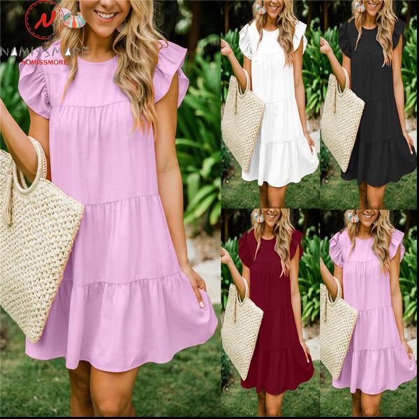 elegant summer solid color women dresses a line fold design rufles decor o neck ruffles short sleeve casual loose mini, Black;gray
elegant summer solid color women dresses a line fold design rufles decor o neck ruffles short sleeve casual loose mini, Black;gray