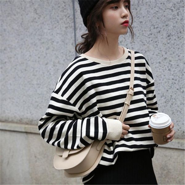 women's t-shirt 2021 spring striped sweatshirt women kipop oversize korean style streetwear loose elegant ladies chic, White
women's t-shirt 2021 spring striped sweatshirt women kipop oversize korean style streetwear loose elegant ladies chic, White