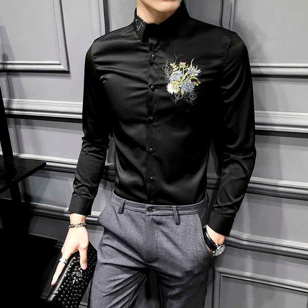 embroidery flower blouse homme long sleeve casual men shirt slim fit streetwear social formal business dress shirts camisa 210527, White;black
embroidery flower blouse homme long sleeve casual men shirt slim fit streetwear social formal business dress shirts camisa 210527, White;black