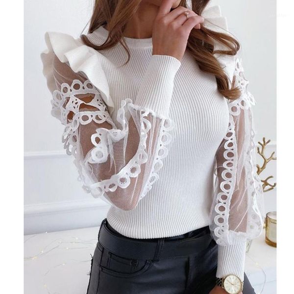 women's blouses & shirts 40# elegant mesh lace ruffle blouse women casual o neck long sleeve shirt plus size vintage blusas, White
women's blouses & shirts 40# elegant mesh lace ruffle blouse women casual o neck long sleeve shirt plus size vintage blusas, White