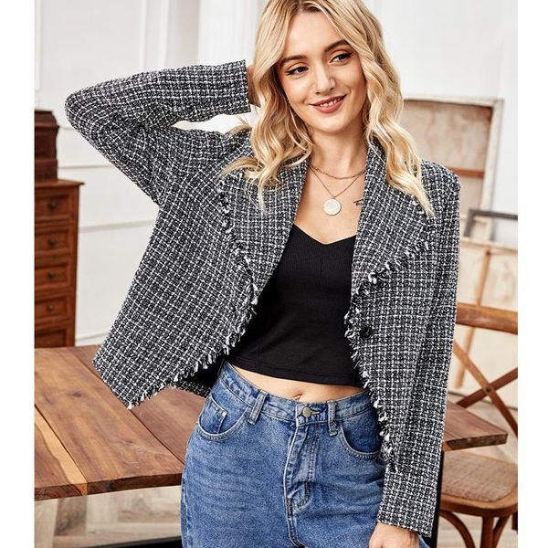 women's jackets korea lapel tweed jacket autumn long sleeve tassel trim coat short vintage elegant chic female, Black;brown
women's jackets korea lapel tweed jacket autumn long sleeve tassel trim coat short vintage elegant chic female, Black;brown