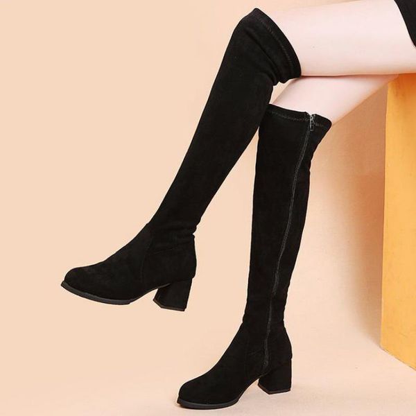 boots over knee elastic women 2021 high heel tube long black thin leg knight
