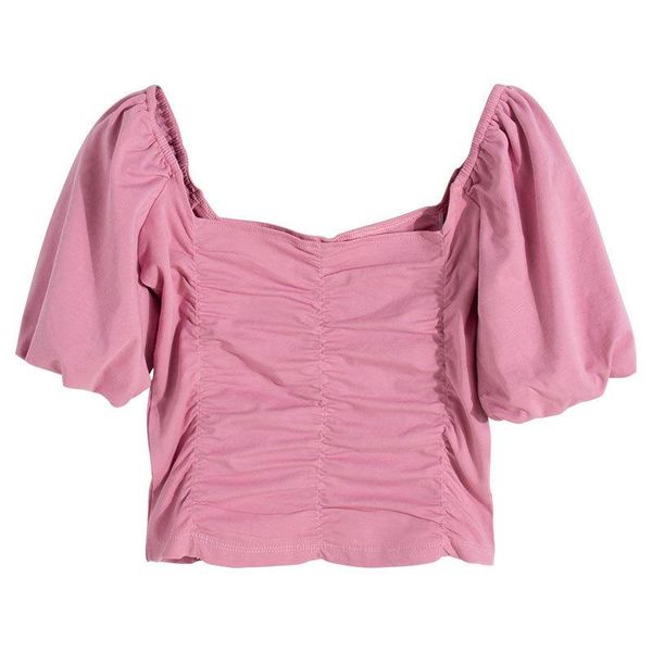 women's t-shirt elegant green women t shirt clothes summer square neck puff sleeve tees harajuku pleated slim female streetwear, White
women's t-shirt elegant green women t shirt clothes summer square neck puff sleeve tees harajuku pleated slim female streetwear, White