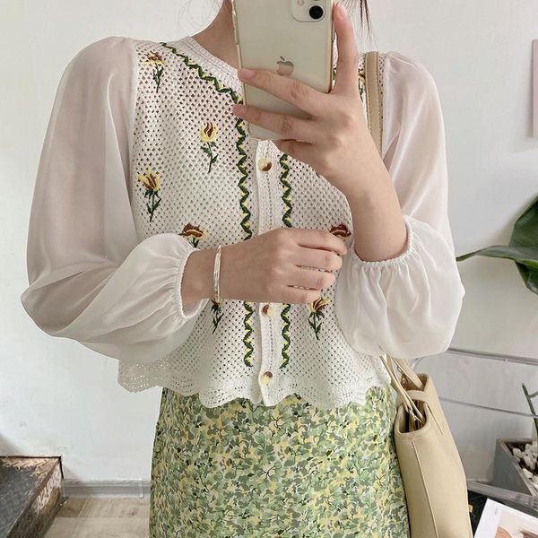 women's knits & tees women 2021 fashion with embroidery cropped knitted cardigan sweater vintage puff sleeve hollow out summer outerwea, White
women's knits & tees women 2021 fashion with embroidery cropped knitted cardigan sweater vintage puff sleeve hollow out summer outerwea, White