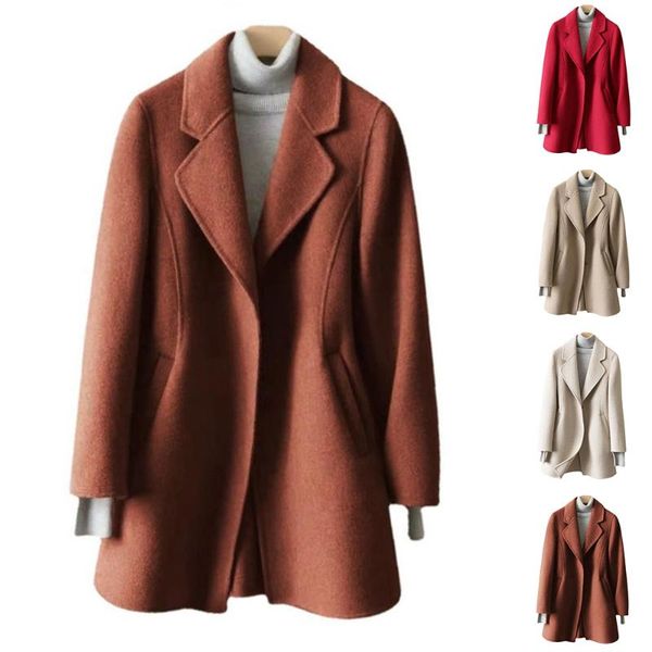 women's wool & blends solid long sleeve overcoat loose mid-length autumn trench turn down collar coat outwear office jacket female wome, Black
women's wool & blends solid long sleeve overcoat loose mid-length autumn trench turn down collar coat outwear office jacket female wome, Black