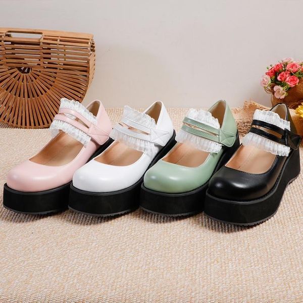 dress shoes round head mary women's single lolita lace small leather student, Black 
dress shoes round head mary women's single lolita lace small leather student, Black