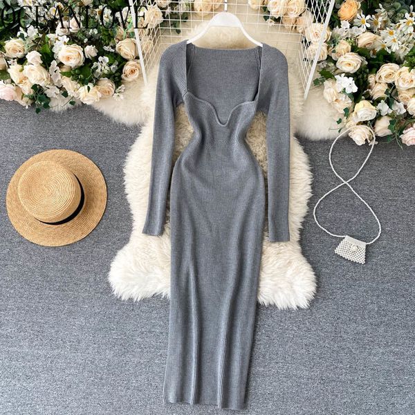 knitted robe femme solid stretch high waist dress women autumn winter vintage long dresses vestidos 18403 210415, Black;gray
knitted robe femme solid stretch high waist dress women autumn winter vintage long dresses vestidos 18403 210415, Black;gray