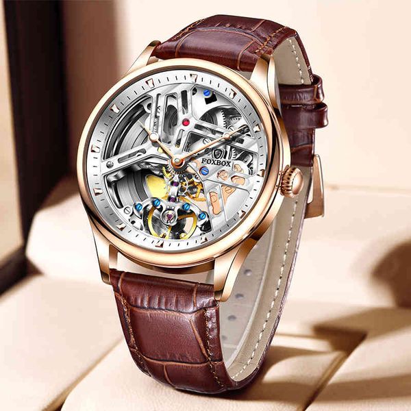 2021 new sapphire automatic mechanical men clocks luxury hollow 100m waterproof sport leather for poison + box, Slivery;brown
2021 new sapphire automatic mechanical men clocks luxury hollow 100m waterproof sport leather for poison + box, Slivery;brown