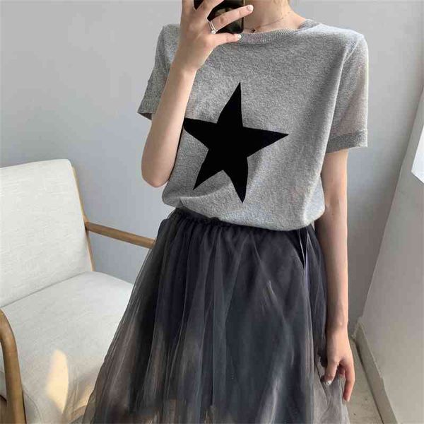 women's t-shirt summer knitted o-neck casual shirts short sleeve star pattern shirt harajuku ops for ees r47u, White
women's t-shirt summer knitted o-neck casual shirts short sleeve star pattern shirt harajuku ops for ees r47u, White