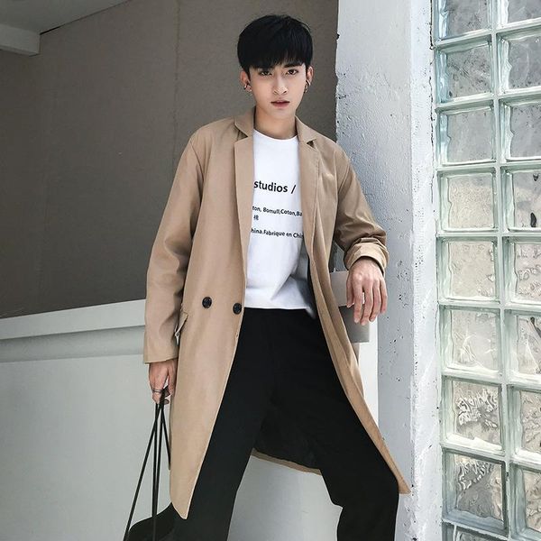 men's trench coats spring and autumn japanese fashion solid color lapel medium length windbreaker loose coat youth, Tan;black
men's trench coats spring and autumn japanese fashion solid color lapel medium length windbreaker loose coat youth, Tan;black