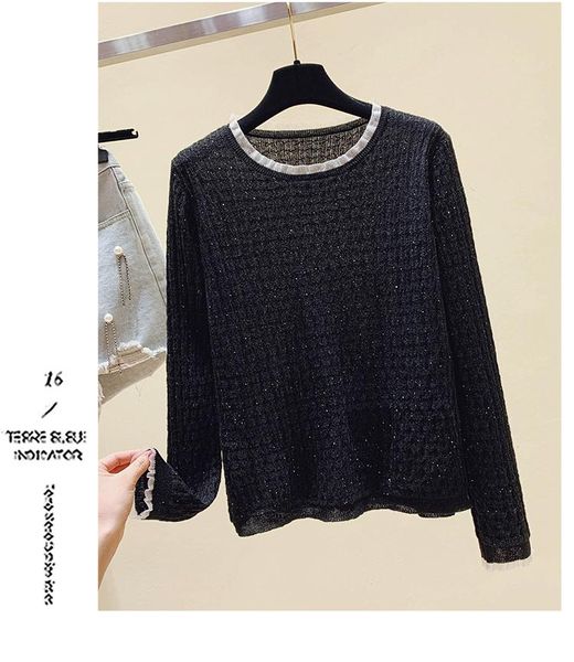 women's sweaters 2021 autumn fashion design o-neck long sleeve thin knitted paillette patched shinny sweater plus size large jumper, White;black
women's sweaters 2021 autumn fashion design o-neck long sleeve thin knitted paillette patched shinny sweater plus size large jumper, White;black