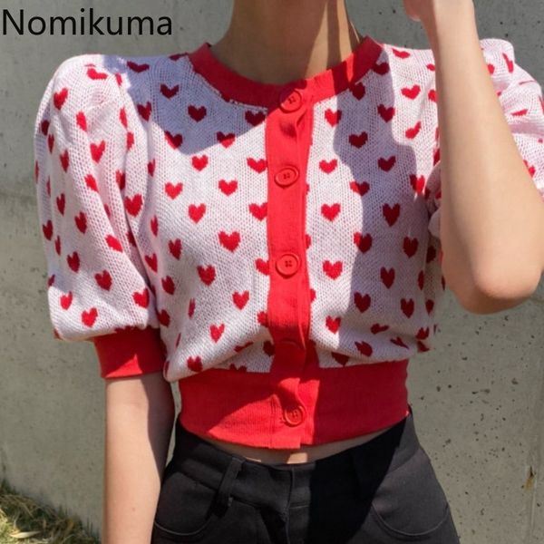 nomikuma love heart pattern summer cardigan women sweet female single breasted short sleeve knitwear korean style 210514, White;black
nomikuma love heart pattern summer cardigan women sweet female single breasted short sleeve knitwear korean style 210514, White;black