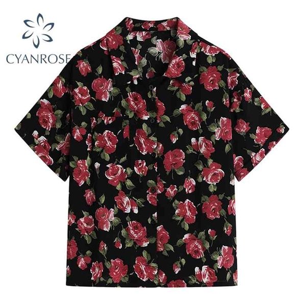 frence style vintage rose printed short sleeve women shirts turn down collar blouse summer casual female 210515, White
frence style vintage rose printed short sleeve women shirts turn down collar blouse summer casual female 210515, White