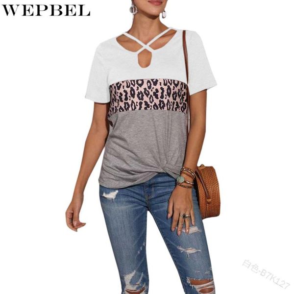 women's t-shirt wepbel slim-fit casual stitching leopard print printed summer short sleeve with o-neck, White
women's t-shirt wepbel slim-fit casual stitching leopard print printed summer short sleeve with o-neck, White