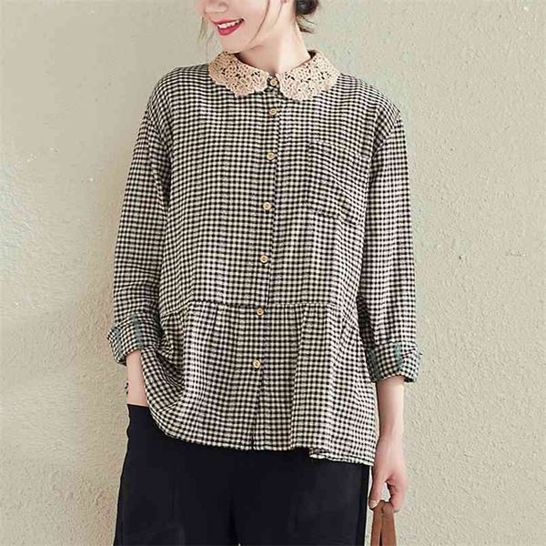 spring arts style women long sleeve loose shirts lace peter pan collar cotton linen plaid blouse femme plus size v306 210512, White
spring arts style women long sleeve loose shirts lace peter pan collar cotton linen plaid blouse femme plus size v306 210512, White