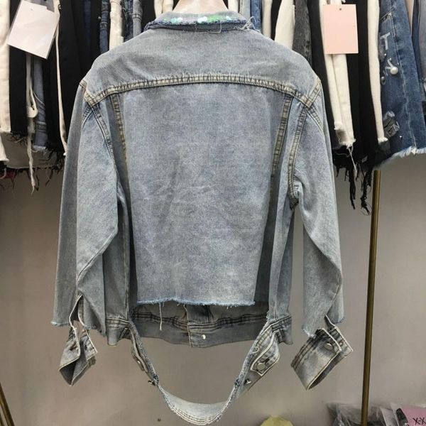 women's jackets personality colorful sequins embroidered flares female short coats high street cuff hole ripped loose womens denim, Black;brown
women's jackets personality colorful sequins embroidered flares female short coats high street cuff hole ripped loose womens denim, Black;brown