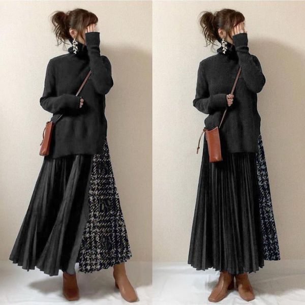 casual dresses one piece long dress color block korean winter turtleneck patchwork vestidos streetwear women fashion fall maxi pleated ckn4, Black;gray
casual dresses one piece long dress color block korean winter turtleneck patchwork vestidos streetwear women fashion fall maxi pleated ckn4, Black;gray