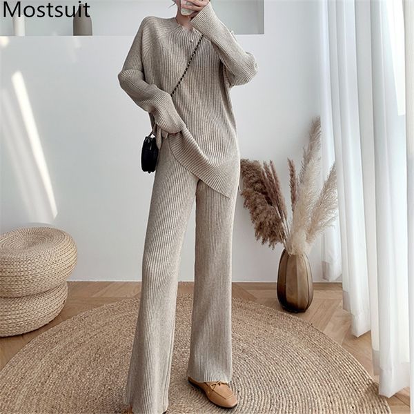 solid fashion knitted two piece pants sets women long sleeve sweater + wide leg suits korean casual elegant female 210518, White
solid fashion knitted two piece pants sets women long sleeve sweater + wide leg suits korean casual elegant female 210518, White