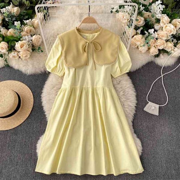 korea fashion women contrast beaded shawl short sleeve a-line mini dress solid color elegant clothes vestidos s052 210527, Black;gray
korea fashion women contrast beaded shawl short sleeve a-line mini dress solid color elegant clothes vestidos s052 210527, Black;gray