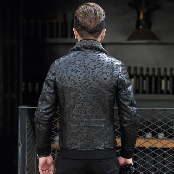 men's leather & faux geniune bomber jacket men sheepskin black camouflage down cotton winter warm thick coat cg16j036mf409
men's leather & faux geniune bomber jacket men sheepskin black camouflage down cotton winter warm thick coat cg16j036mf409