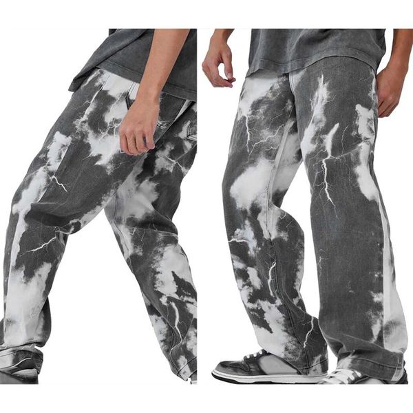 men's pants wide-leg jeans fashion hip-hop straight denim trousers korean casual patchwork loose printed, Black
men's pants wide-leg jeans fashion hip-hop straight denim trousers korean casual patchwork loose printed, Black