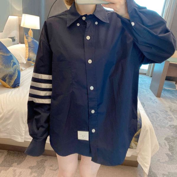 wide version tb shirt 8965 autumn new net red loose leisure foreign style couple's long sleeve shirt, White
wide version tb shirt 8965 autumn new net red loose leisure foreign style couple's long sleeve shirt, White