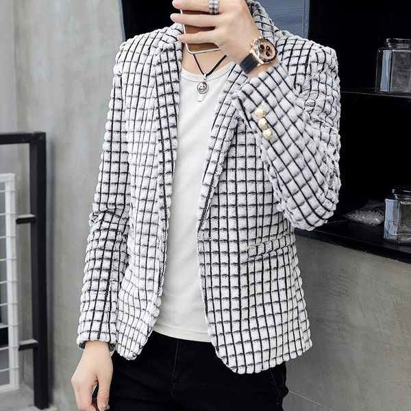 men's autumn and winter plaid plush suit youth slim fur blazer suits & blazers, White;black
men's autumn and winter plaid plush suit youth slim fur blazer suits & blazers, White;black