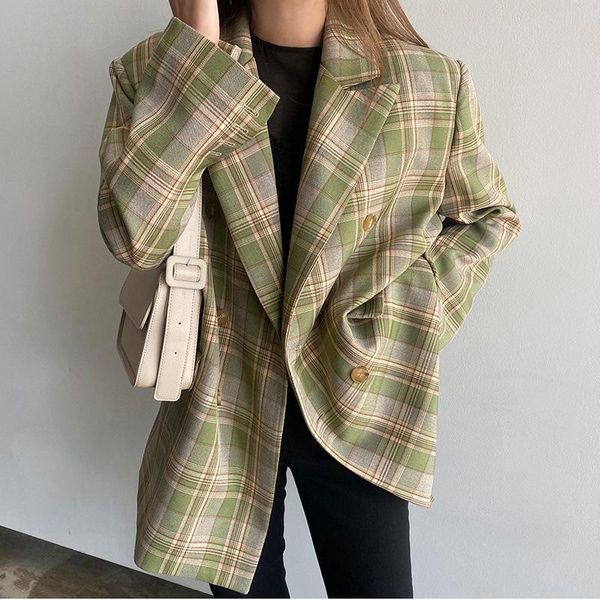 women's suits & blazers vintage plaid blazer women casual loose double breasted suit jackets autumn female long sleeve coat femme 2021, White;black
women's suits & blazers vintage plaid blazer women casual loose double breasted suit jackets autumn female long sleeve coat femme 2021, White;black