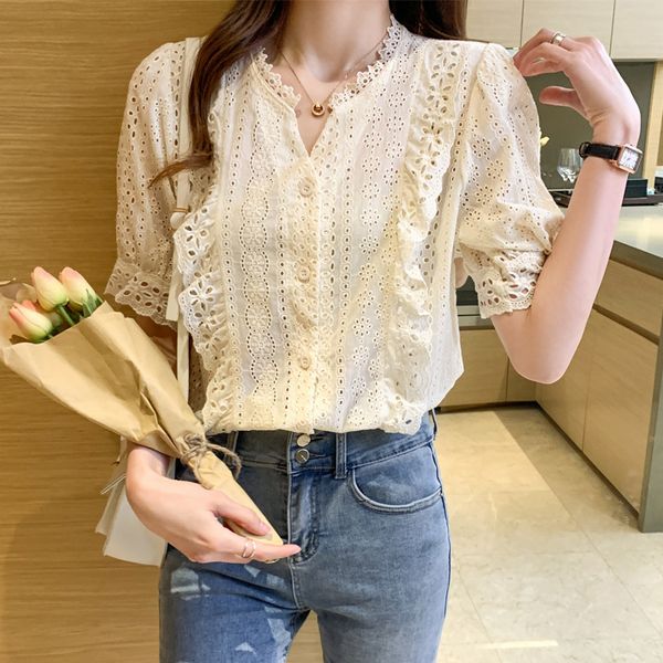 summer chiffon shirt short sleeve women v neck blouse chic korean style hollow out lace ruffles blouse plus size s-2xl 210515, White
summer chiffon shirt short sleeve women v neck blouse chic korean style hollow out lace ruffles blouse plus size s-2xl 210515, White
