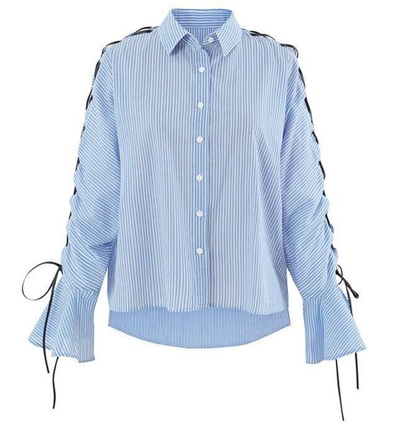 women's blouses & shirts 2021 womens sky blue striped - long sleeves lace-up crossover cords tied blouse shirt with flared cuffs butto, White
women's blouses & shirts 2021 womens sky blue striped - long sleeves lace-up crossover cords tied blouse shirt with flared cuffs butto, White