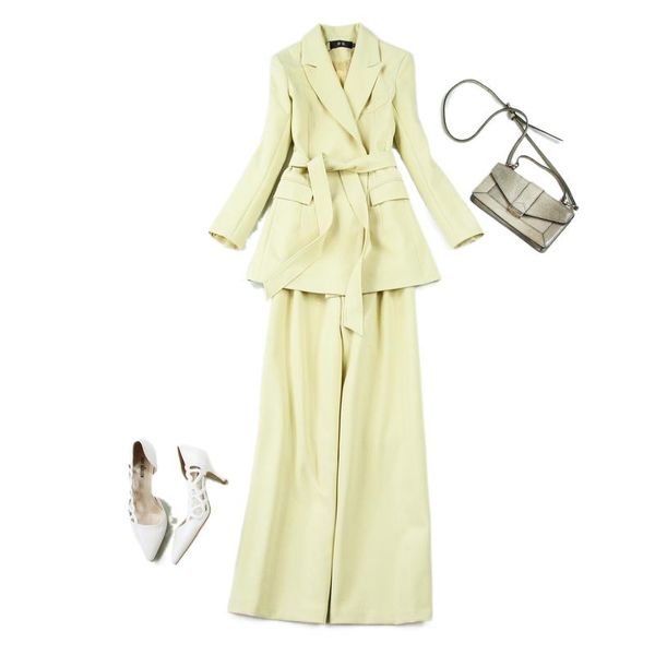 fashion light yellow suit spring fall temperament tooling long casual coat + wide-leg pants thick two-piece set women's two piece, White
fashion light yellow suit spring fall temperament tooling long casual coat + wide-leg pants thick two-piece set women's two piece, White