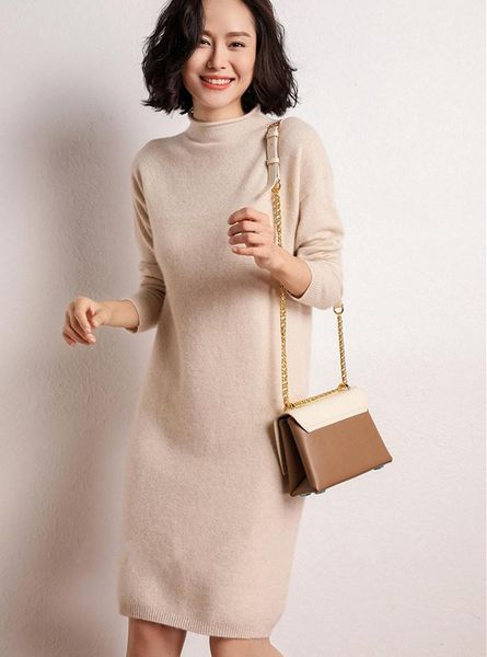 women's sweaters long autumn and winter pure cashmere knitting dress loose large skirt with half high neck sweater jns020, White;black
women's sweaters long autumn and winter pure cashmere knitting dress loose large skirt with half high neck sweater jns020, White;black