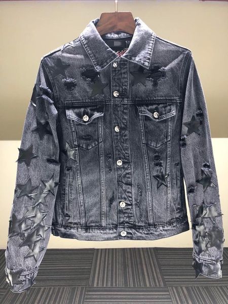 men's jackets quality correct high edition pentagram patchwork genuine leather denim heavy duty washed hole jacket, Black;brown
men's jackets quality correct high edition pentagram patchwork genuine leather denim heavy duty washed hole jacket, Black;brown