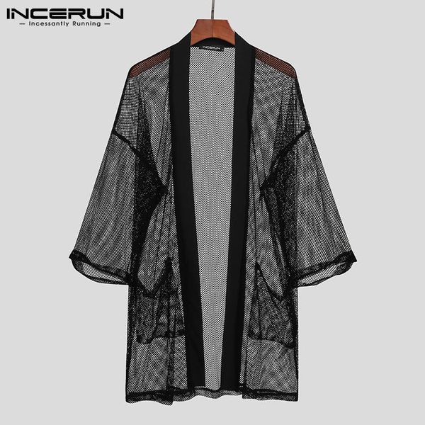 men's casual shirts men shirt open stitch mesh see through streetwear 3/4 sleeve solid breathable cardigan 2021 camisas incerun s-5xl, White;black
men's casual shirts men shirt open stitch mesh see through streetwear 3/4 sleeve solid breathable cardigan 2021 camisas incerun s-5xl, White;black