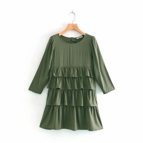 casual dresses solid women cascading ruffle mini dress leisure lady o neck nine quarter sleeve loose d3598, Black;gray
casual dresses solid women cascading ruffle mini dress leisure lady o neck nine quarter sleeve loose d3598, Black;gray