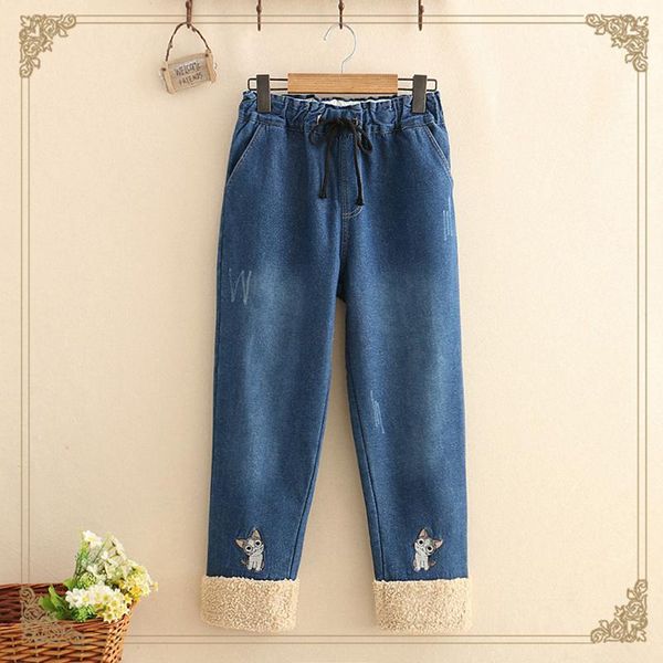 women's pants & capris winter 2021 women denim with inner fleece jeans cute cat embroidery female elastic waist drawstring t594, Black;white
women's pants & capris winter 2021 women denim with inner fleece jeans cute cat embroidery female elastic waist drawstring t594, Black;white