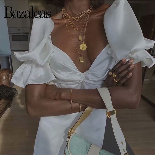 bazaleas vintage puff sleeve white dress fashion bow like silk vestidos satin smooth women dress, Black;gray
bazaleas vintage puff sleeve white dress fashion bow like silk vestidos satin smooth women dress, Black;gray