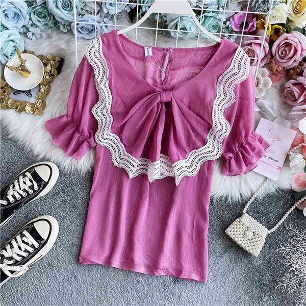 women's chiffon shirt summer french style korean sweet ruffled bow design short-sleeved ml888 210506, White
women's chiffon shirt summer french style korean sweet ruffled bow design short-sleeved ml888 210506, White