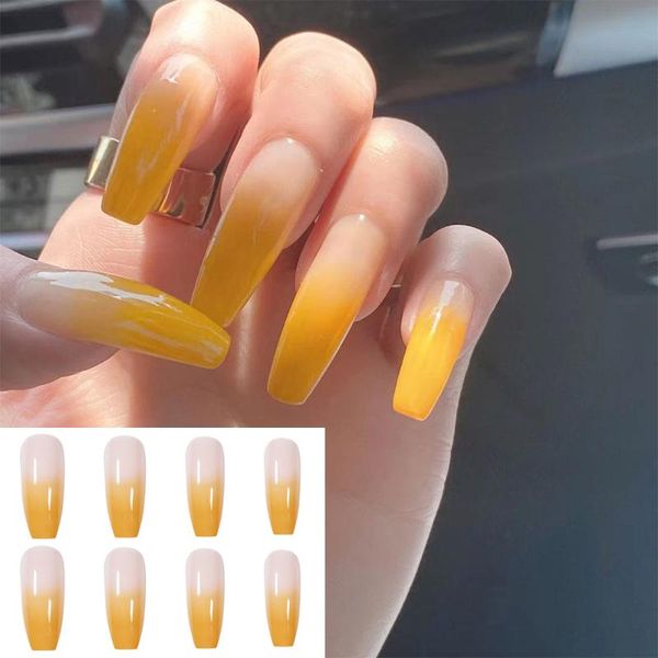 false nails 24pcs/box detachable gradient yellow coffin wearable ballerina fake full cover nail tips, Red;gold
false nails 24pcs/box detachable gradient yellow coffin wearable ballerina fake full cover nail tips, Red;gold