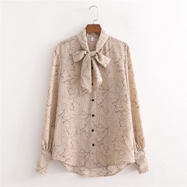women's blouses & shirts women elegant flower print bow collar za spring khaki long female fashion sleeve loose blouse chic g, White
women's blouses & shirts women elegant flower print bow collar za spring khaki long female fashion sleeve loose blouse chic g, White