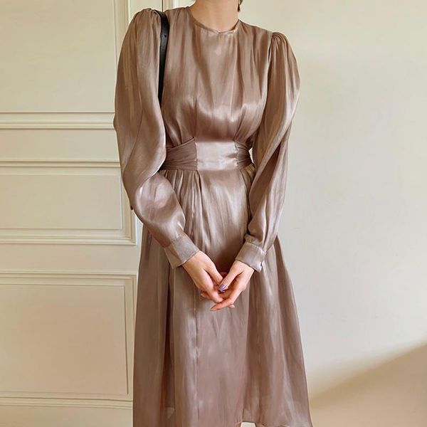 casual dresses slim waist elegant maxi dress women o neck long sleeve unicolor korean chic high lace up office ladies, Black;gray
casual dresses slim waist elegant maxi dress women o neck long sleeve unicolor korean chic high lace up office ladies, Black;gray