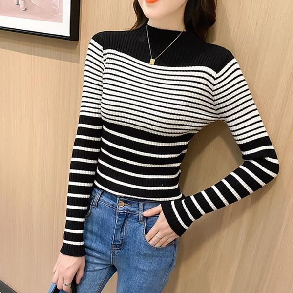 women's sweaters shintimes 2021 contrasting colors striped knitted pullover womens long sleeve sweater women fall slim woman clothes pu, White;black
women's sweaters shintimes 2021 contrasting colors striped knitted pullover womens long sleeve sweater women fall slim woman clothes pu, White;black