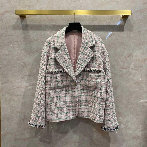 women's wool & blends europe fashion style chinas jackets spring autumn 2021 women plaid tweed coat c768, Black
women's wool & blends europe fashion style chinas jackets spring autumn 2021 women plaid tweed coat c768, Black