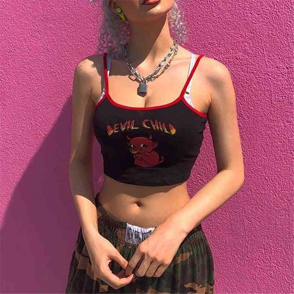 fashion summer backless slim womens tanks camisole streetwear demon print spaghetti straps patchwork crop, White
fashion summer backless slim womens tanks camisole streetwear demon print spaghetti straps patchwork crop, White