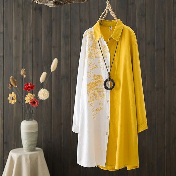 women's polos women cotton linen embroidery blouse long sleeve patchwork color casual wear midi-length shirt nice, White
women's polos women cotton linen embroidery blouse long sleeve patchwork color casual wear midi-length shirt nice, White
