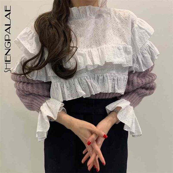sweater woemn's winter mock neck hollow hook flower pleated stitching fake two piece flare sleeve knitted 210427, White;black
sweater woemn's winter mock neck hollow hook flower pleated stitching fake two piece flare sleeve knitted 210427, White;black