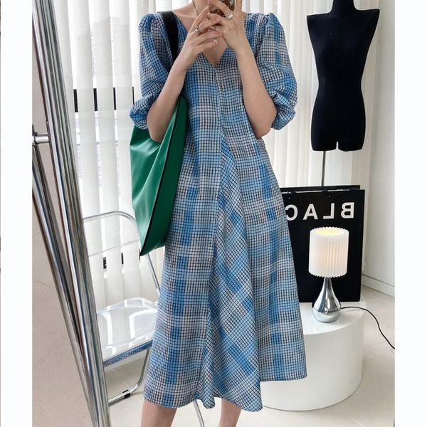 party dresses blue plaid chiffon maxi dress women front back v-neck summer short sleeve design long vestidos, White;black
party dresses blue plaid chiffon maxi dress women front back v-neck summer short sleeve design long vestidos, White;black